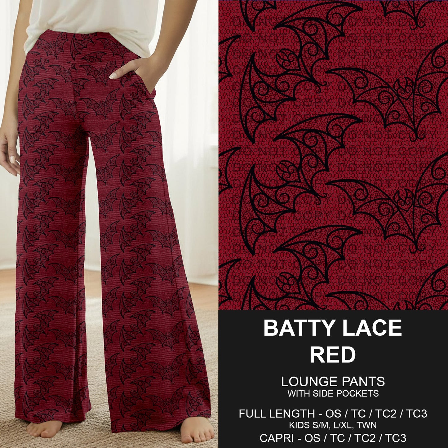 B305 - Preorder Batty Lace Red Lounge Pants (Closes 8/02. ETA: early Oct.)
