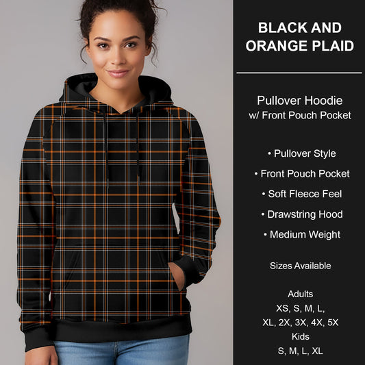 B299 - Preorder Black and Orange Plaid Pullover Hoodie (Closes 7/12. ETA mid Sept.)