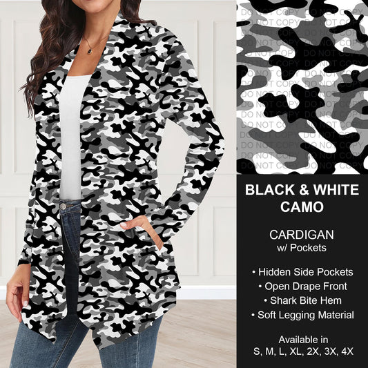 B251 - Preorder Black and White Camo Cardigan w/ Pockets (Closes 9/14. ETA: mid Nov.)