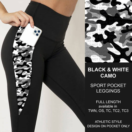 B251 - Preorder Black and White Camo Sport Pocket Leggings (Closes 9/14. ETA: mid Nov.)