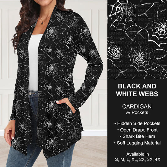 B295 - Preorder Black and White Webs Cardigan w/ Pockets (Closes 6/14. ETA: late Aug.)