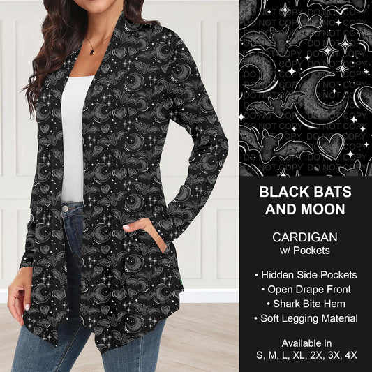 B295 - Preorder Black Bats and Moon Cardigan w/ Pockets (Closes 6/14. ETA: late Aug.)