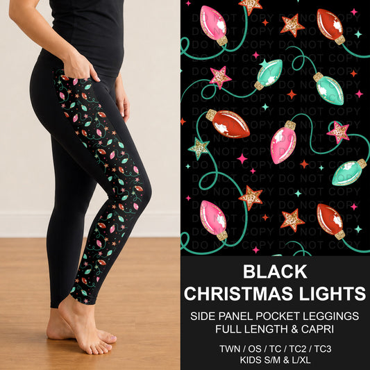B303 - Preorder Black Christmas Lights Side Panel Pocket Leggings (Closes 7/26. ETA: early Oct.)