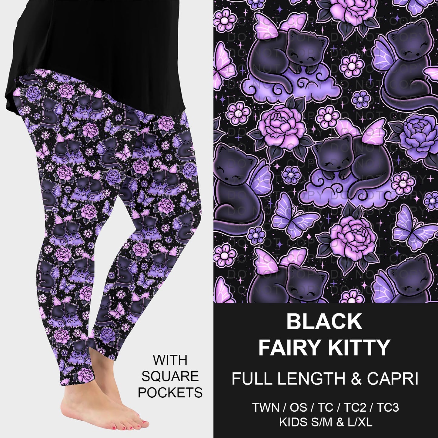 B267 - Preorder Black Fairy Kitty Leggings w/ Pockets (Closes 12/21. ETA: late Feb.)