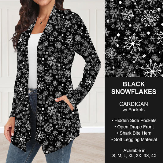 B253 - Preorder Black Snowflakes Cardigan w/ Pockets (Closes 9/28. ETA: late Nov.)