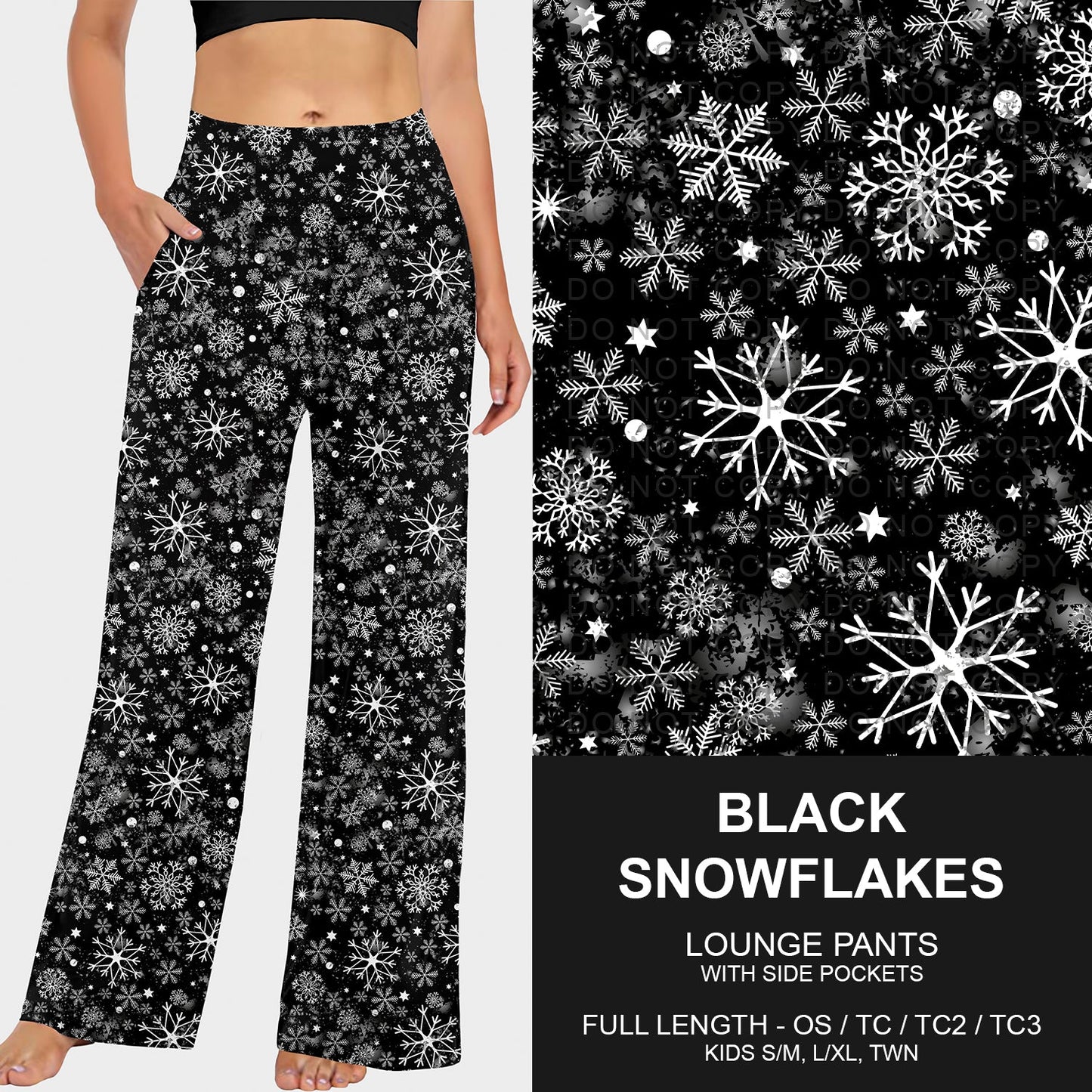 B253 - Preorder Black Snowflakes Lounge Pants (Closes 9/28. ETA late Nov.)