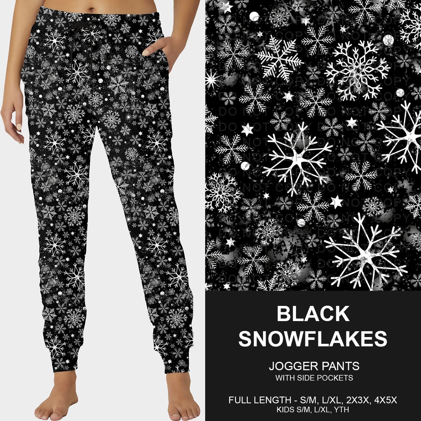 B253 - Preorder Black Snowflakes Joggers (Closes 9/28. ETA late Nov.)