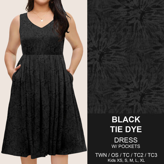B275 - Preorder Black Tie Dye Sleeveless Pocket Dress (Closes 2/25. ETA: early May) - Alonna's Legging Land