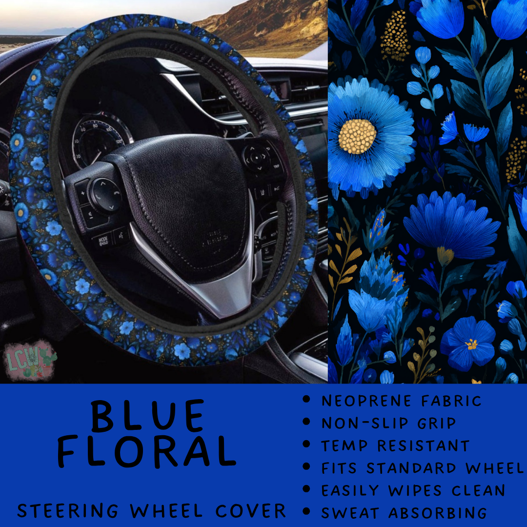 Batch #554 - Car Accessories 3 - Closes 7/10 - ETA early/mid Sept - Blue Floral Steering Wheel Cover