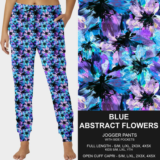 B228- Preorder Blue Abstract Flowers Joggers (Closes 5/11. ETA: late July)