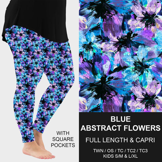 B228 - Preorder Blue Abstract Flowers Leggings w/ Pockets (Closes 5/11. ETA: late July)