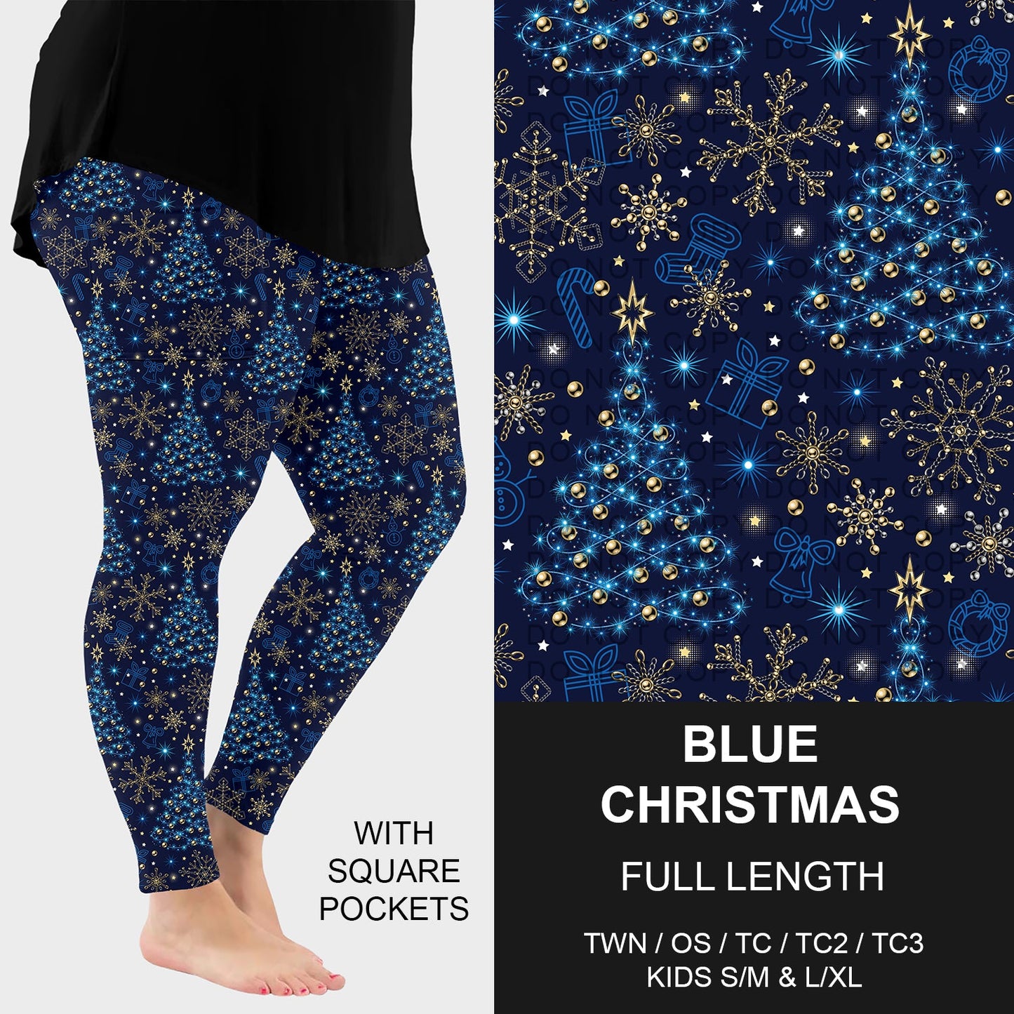 B253 - Preorder Blue Christmas Leggings w/ Pockets (Closes 9/28. ETA late Nov.)