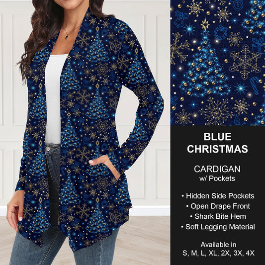 B253 - Preorder Blue Christmas Cardigan w/ Pockets (Closes 9/28. ETA: late Nov.)