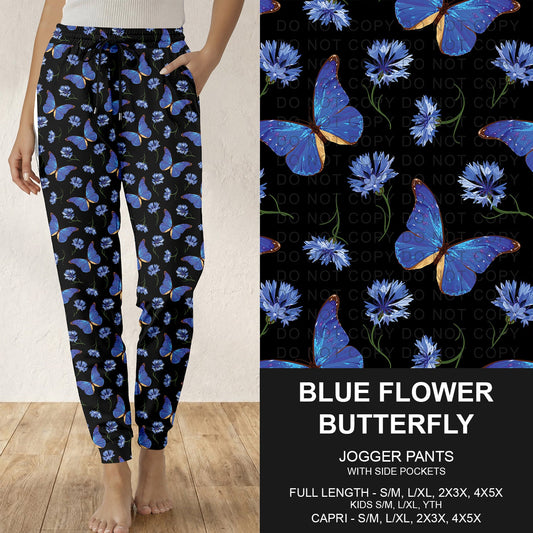 B314 - Preorder Blue Flower Butterfly Joggers (Closes 9/27. ETA: late Nov.)