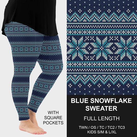 B255 - Preorder Blue Snowflake Sweater Leggings w/ Pockets (Closes 10/12. ETA early Dec.)