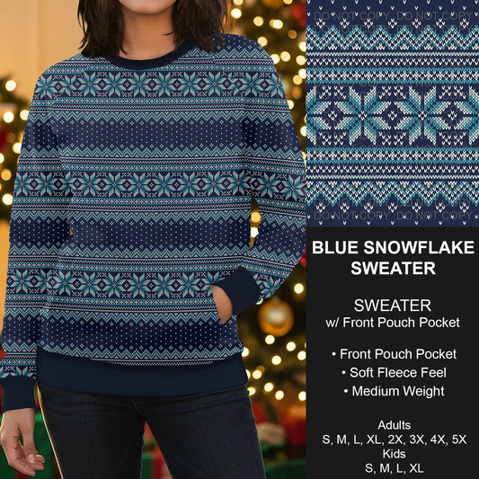 B255 - Preorder Blue Snowflake Sweater w/ Front Pocket (Closes 10/12. ETA early Dec.)