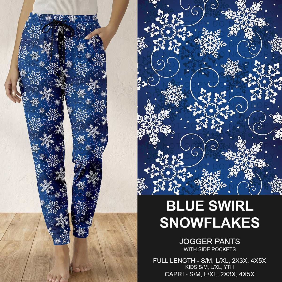 B313 - Preorder Blue Swirl Snowflakes Joggers (Closes 9/20. ETA: late Nov.)