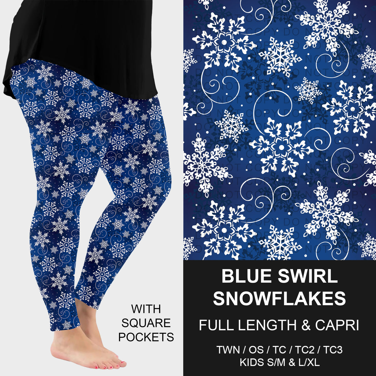 B313 - Preorder Blue Swirl Snowflakes Leggings w/ Pockets (Closes 9/20. ETA: late Nov.)