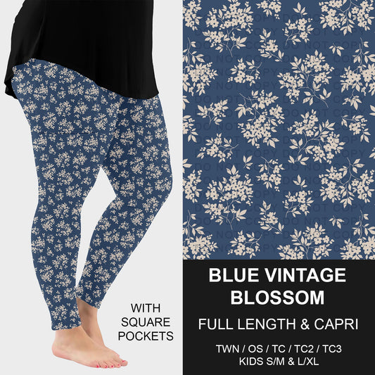 B262 - Preorder Blue Vintage Blossoms Leggings w/ Pockets (Closes 11/23. ETA: late Jan.)