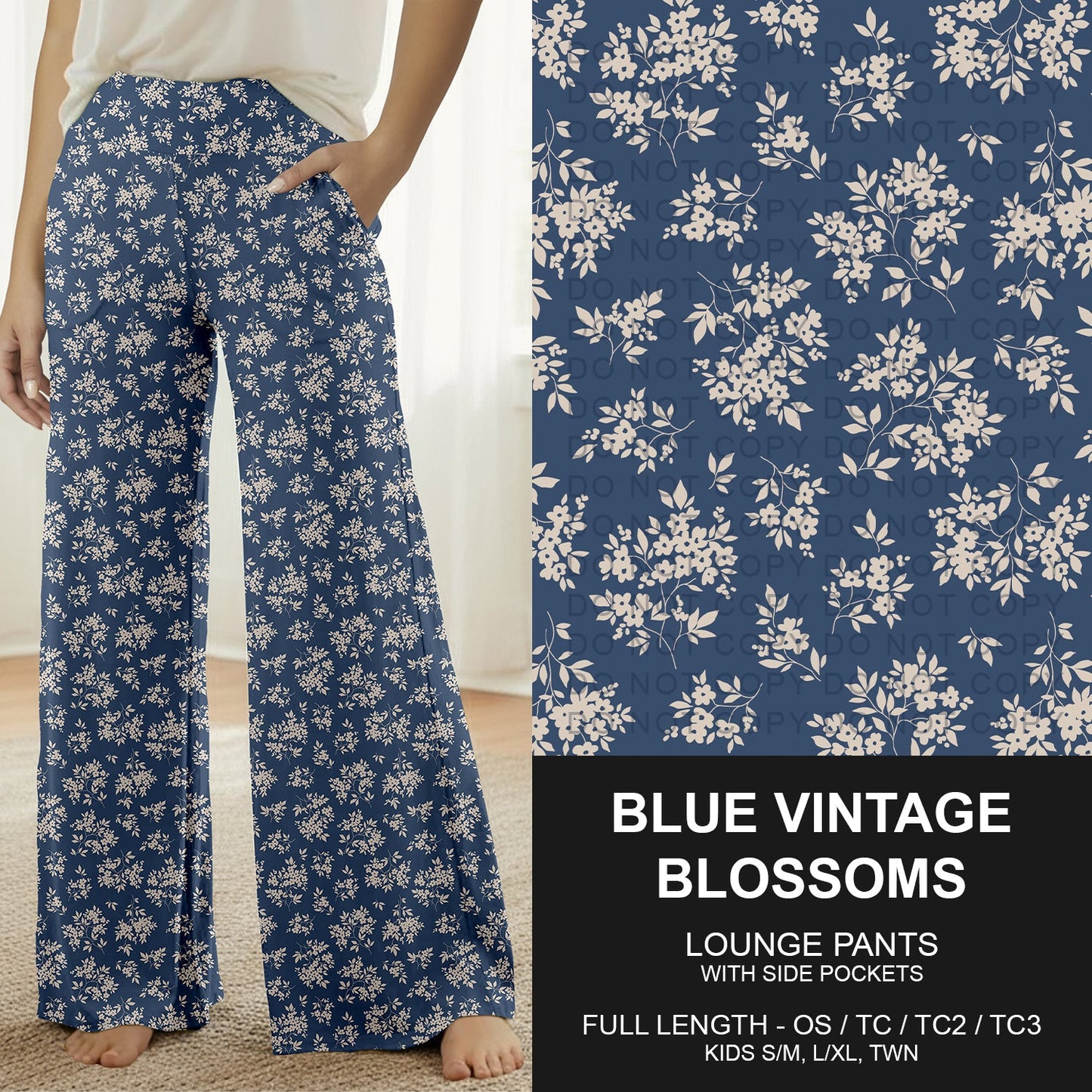 B262 - Preorder Blue Vintage Blossoms Lounge Pants (Closes 11/23. ETA late Jan.)