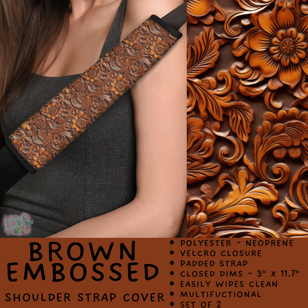 Batch #423 - Car Accessories - Closes 10/2 - ETA mid/late Nov - Brown Embossed Shoulder Strap Pads