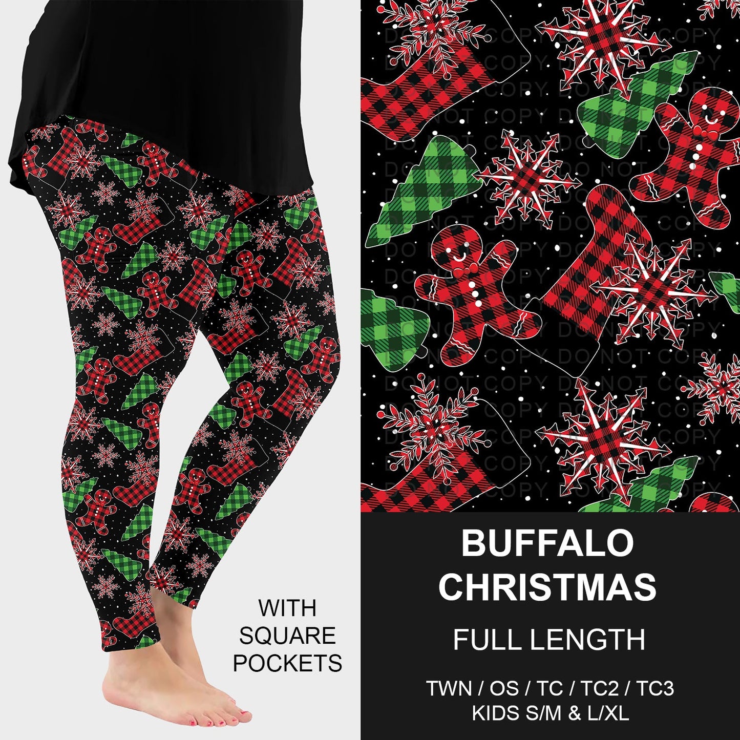 B253 - Preorder Buffalo Christmas Leggings w/ Pockets (Closes 9/28. ETA late Nov.)