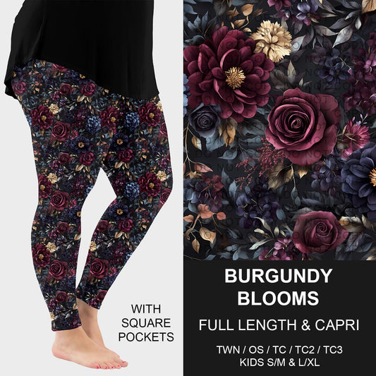 B261 - Preorder Burgundy Blooms Leggings w/ Pockets (Closes 11/16. ETA: late Jan.)