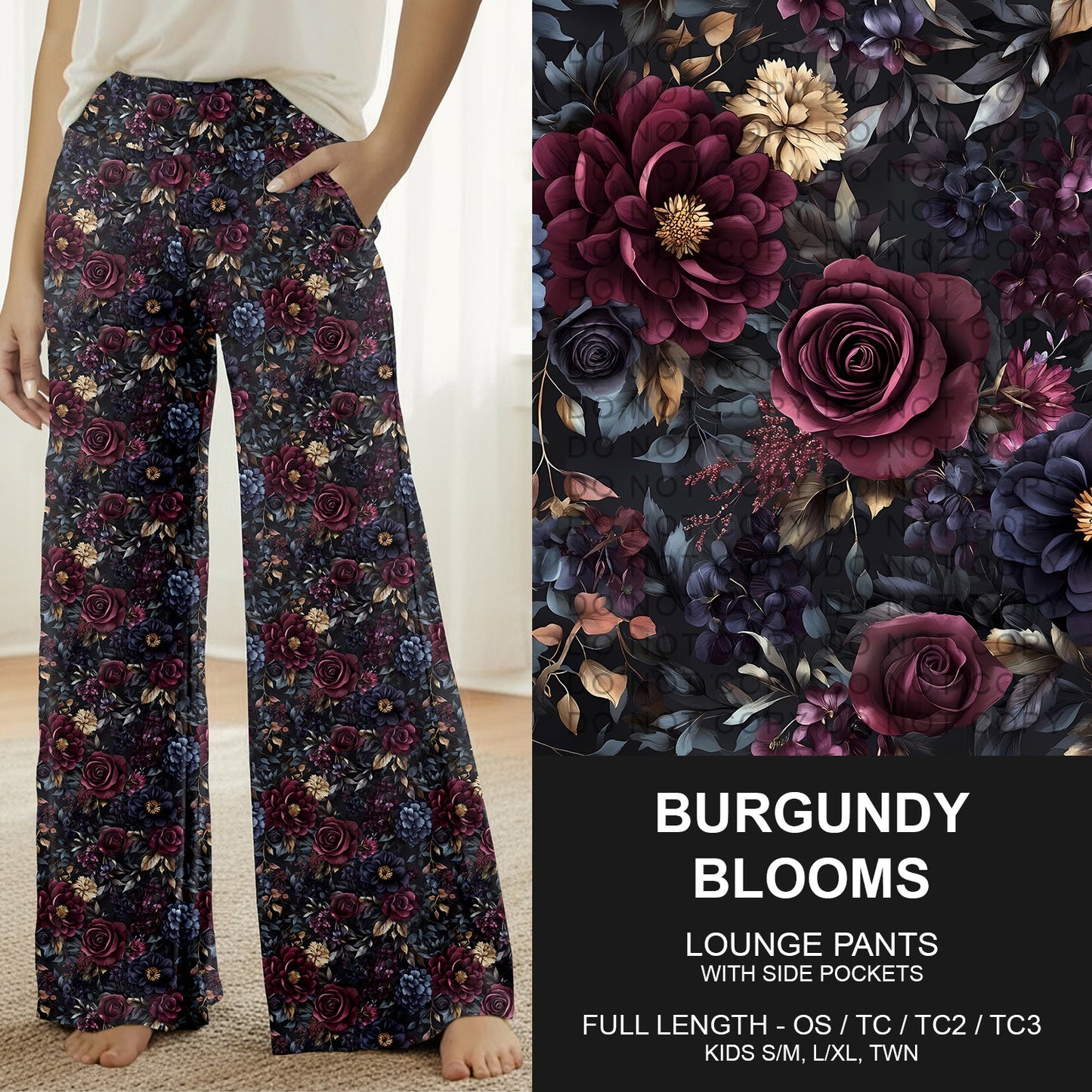 B261 - Preorder Burgundy Blooms Lounge Pants (Closes 11/16. ETA late Jan.)