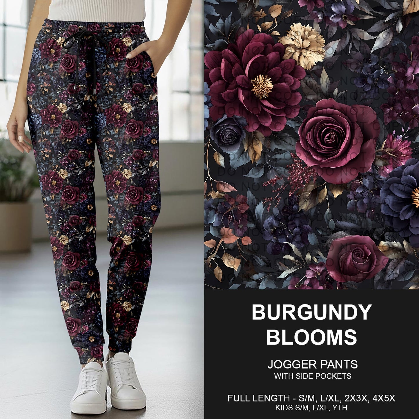 B261 - Preorder Burgundy Blooms Joggers (Closes 11/16. ETA late Jan.)