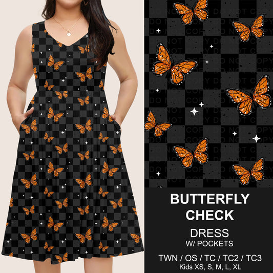 B275 - Preorder Butterfly Check Sleeveless Pocket Dress (Closes 2/25. ETA: early May) - Alonna's Legging Land