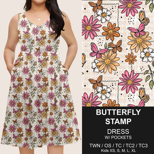 B275 - Preorder Butterfly Stamp Sleeveless Pocket Dress (Closes 2/25. ETA: early May) - Alonna's Legging Land