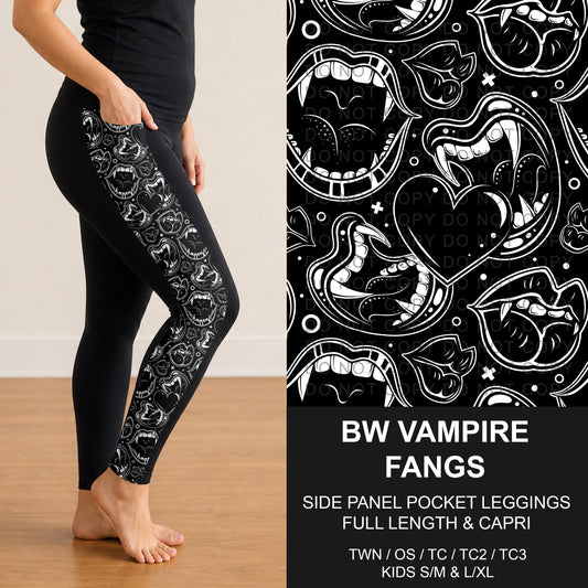 B295 - Preorder BW Vampire Fangs Side Panel Pocket Leggings (Closes 6/14. ETA: late Aug.)