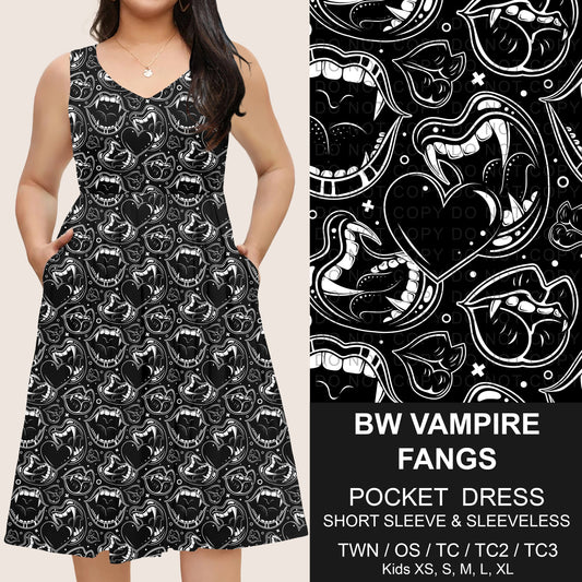 B302 - Preorder BW Vampire Fangs Pocket Dress (Closes 7/24. ETA: early Oct)
