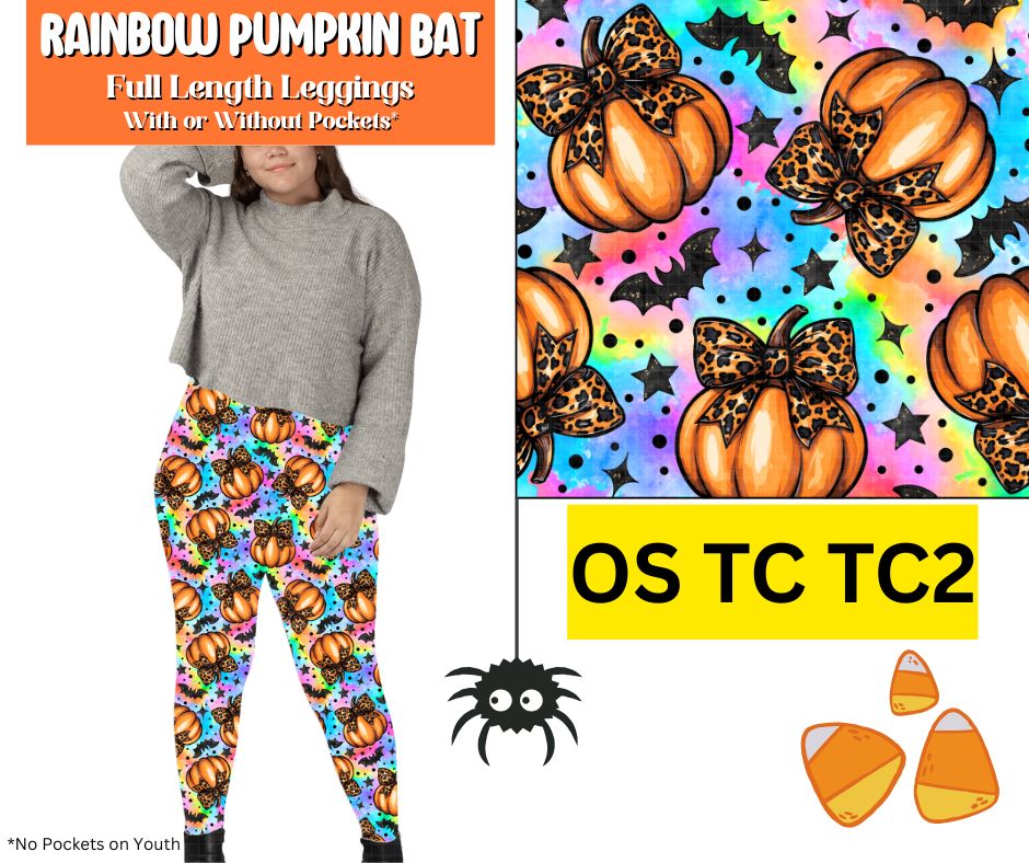 Rainbow Pumpkin Bat Full Length Leggings w/ Pockets