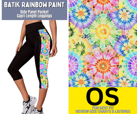 Batik Rainbow Paint Side Panel Pocket Capri Length Leggings