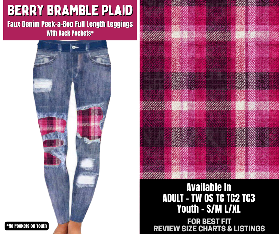 Preorder! Closes 8/6. ETA Nov. Berry Bramble Plaid Full Length Faux Denim Peekaboo