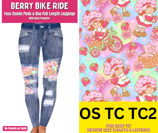 Berry Bike Ride Faux Denim Full Length Peekaboo Leggings