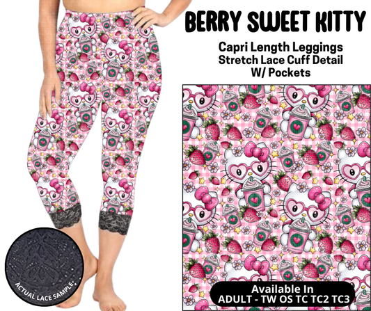 Preorder! Closes 5/12. ETA August. Berry Sweet Kitty Lace Cuff Capris w/ Pockets