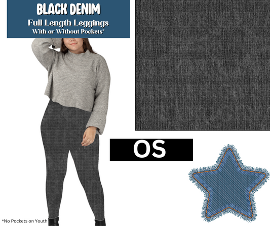 Black Denim Full Length Leggings w/ Pockets