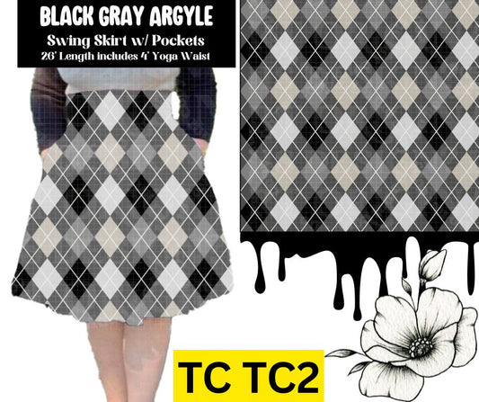 Black Gray Argyle Swing Skirt