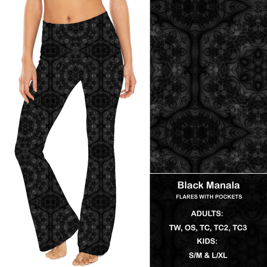Black Mandala  - Yoga Flares with Pockets - Alonna's Legging Land