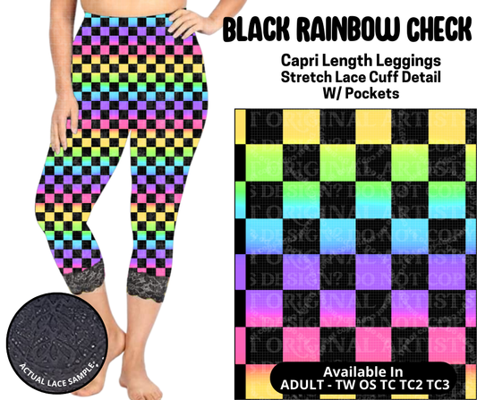 Preorder! Closes 5/12. ETA August. Black Rainbow Check Lace Cuff Capris w/ Pockets