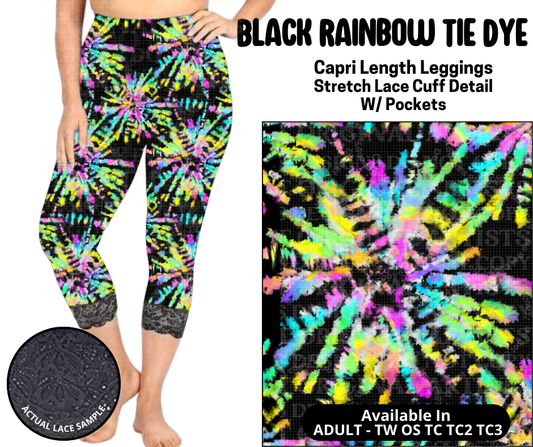 Preorder! Closes 5/12. ETA August. Black Rainbow Tie Dye Lace Cuff Capris w/ Pockets