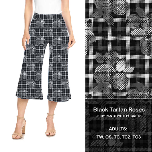 Black Tartan Roses Judy Hybrid Pants with Pockets - Alonna's Legging Land