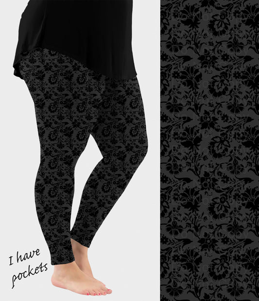 RTS - Black Paisley Floral Leggings w/ Pockets