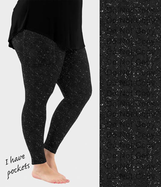 RTS - Black Paisley Sparkle Leggings w/ Pockets