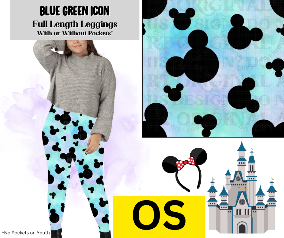 Blue Green Icon Full Length Leggings w/ Pockets