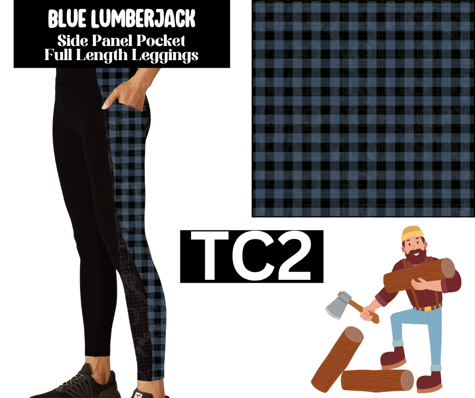 Blue Lumberjack Side Panel Pocket Full Length Leggings