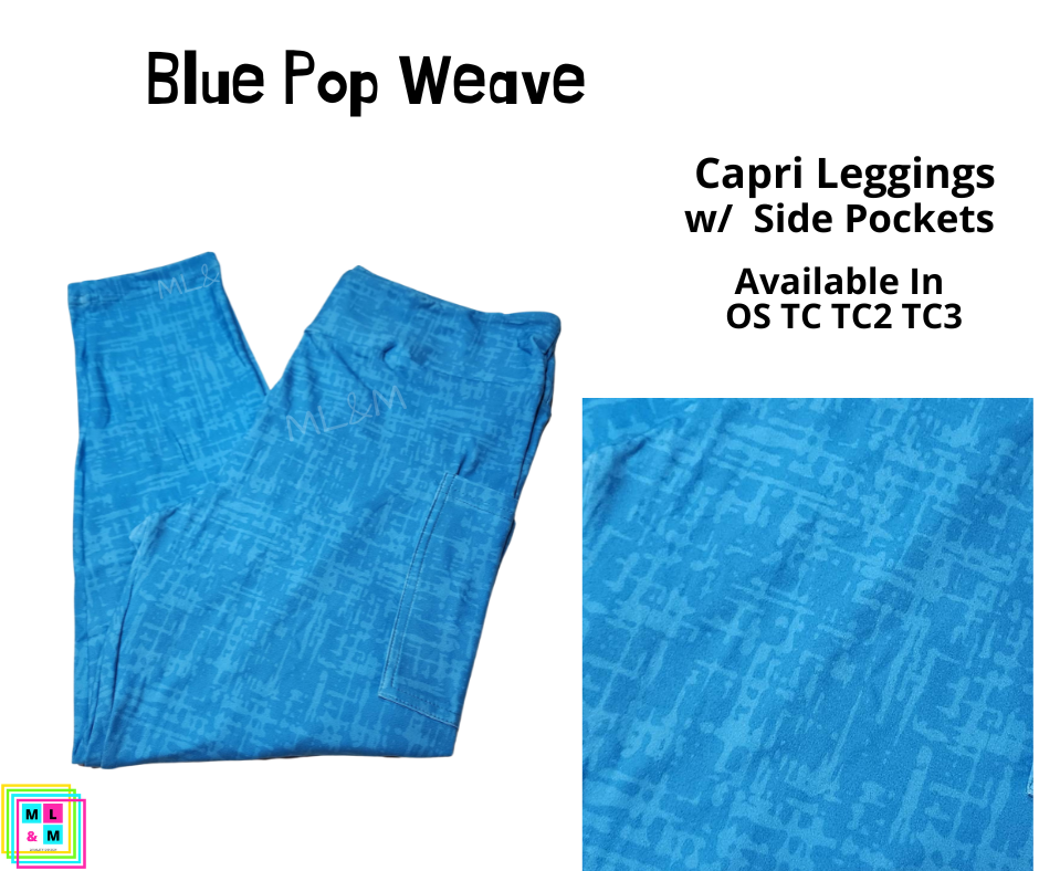 Neon Pop Weave Blue Capri Length w/ Pockets - Alonna's Legging Land