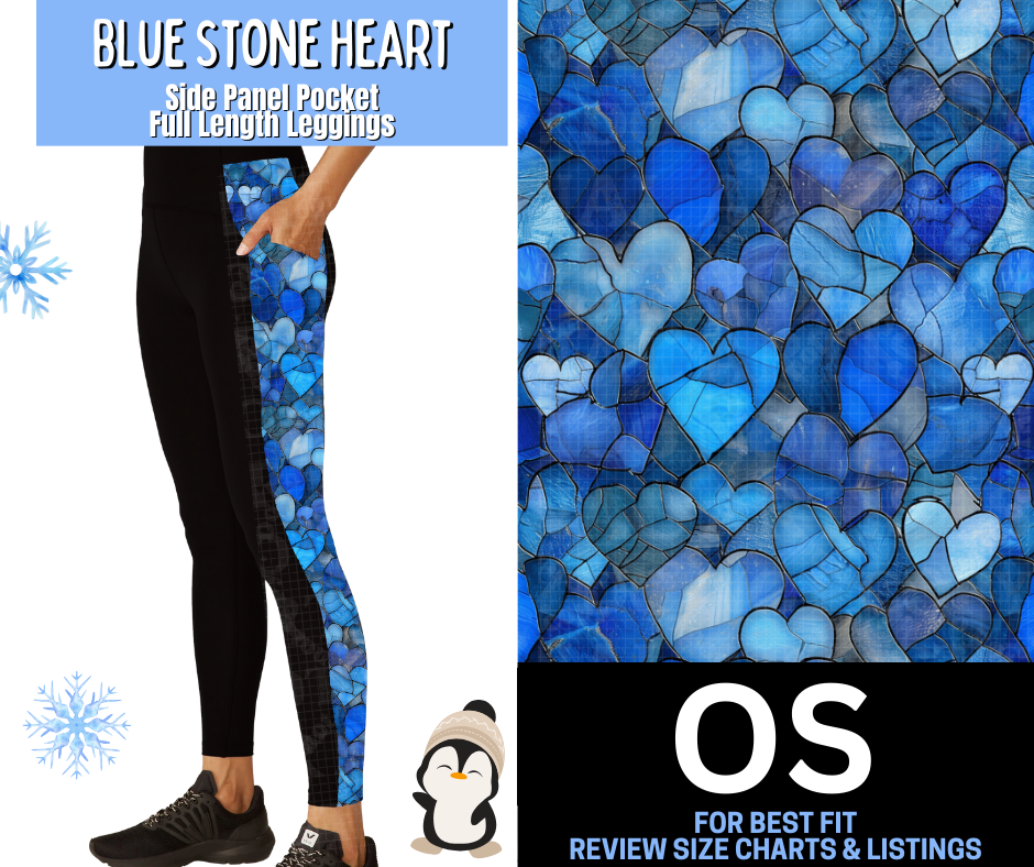 Blue Stone Heart Side Panel Pocket Full Length Leggings